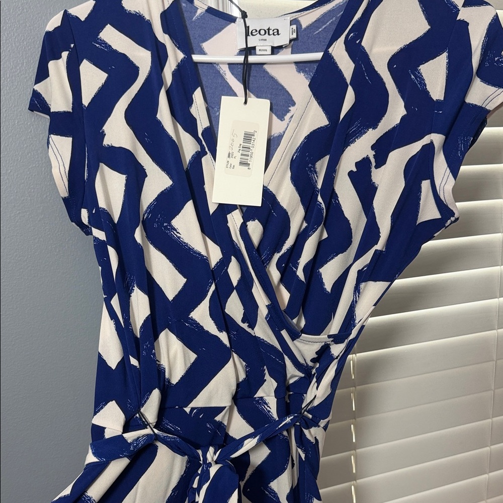 Leota Royal Blue & White Abstract Faux-Wrap Dress